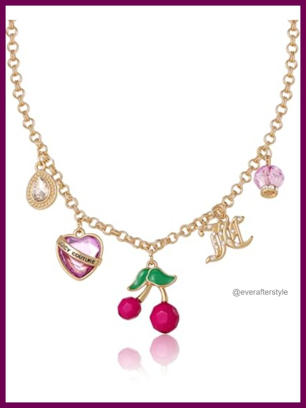 Juicy Couture Cherry Charm Necklace 18"+2" Extender Gold Tone Costume
